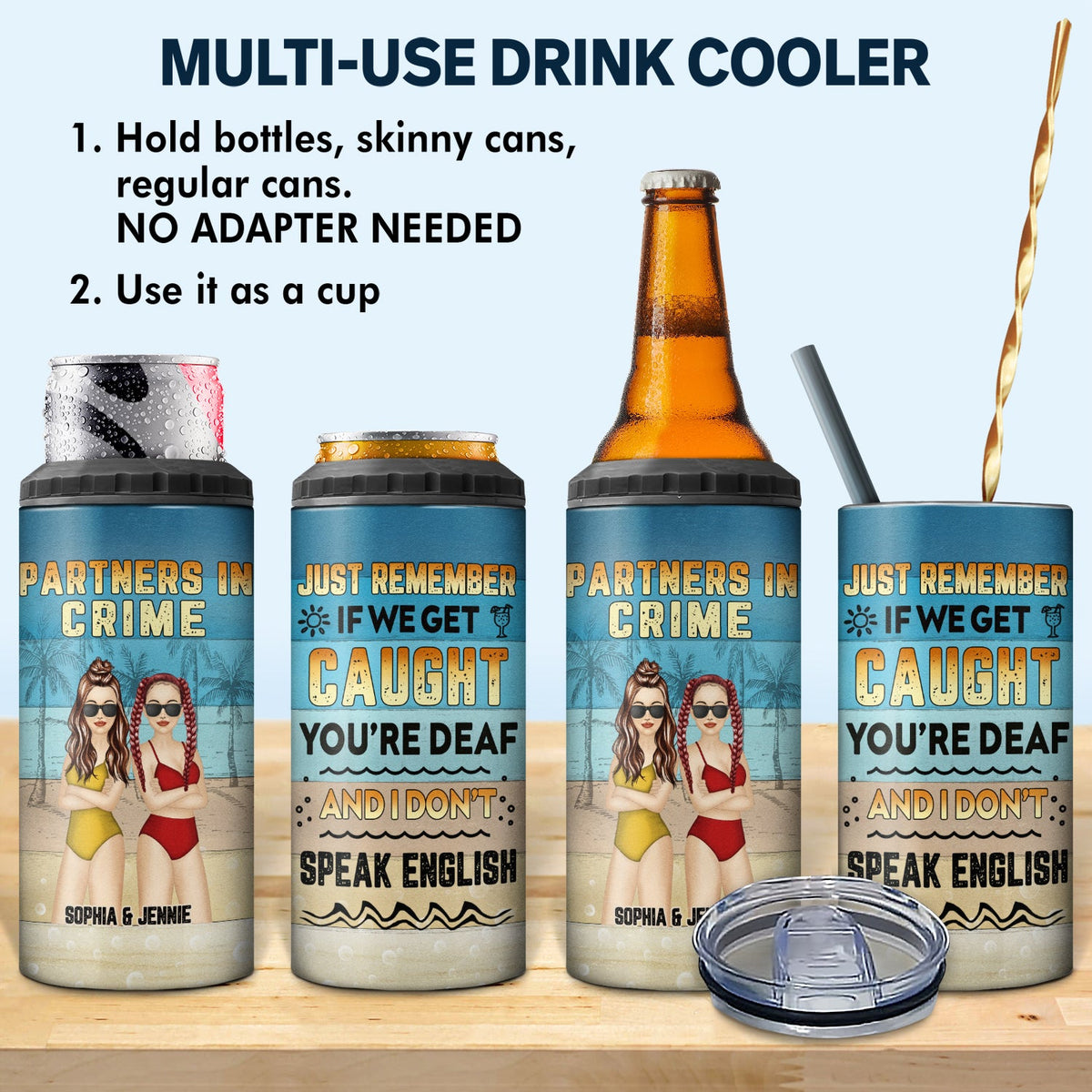 Beach Bestie If We Get Caught - Gift For Bestie - Personalized Custom 4 In 1 Can Cooler Tumbler