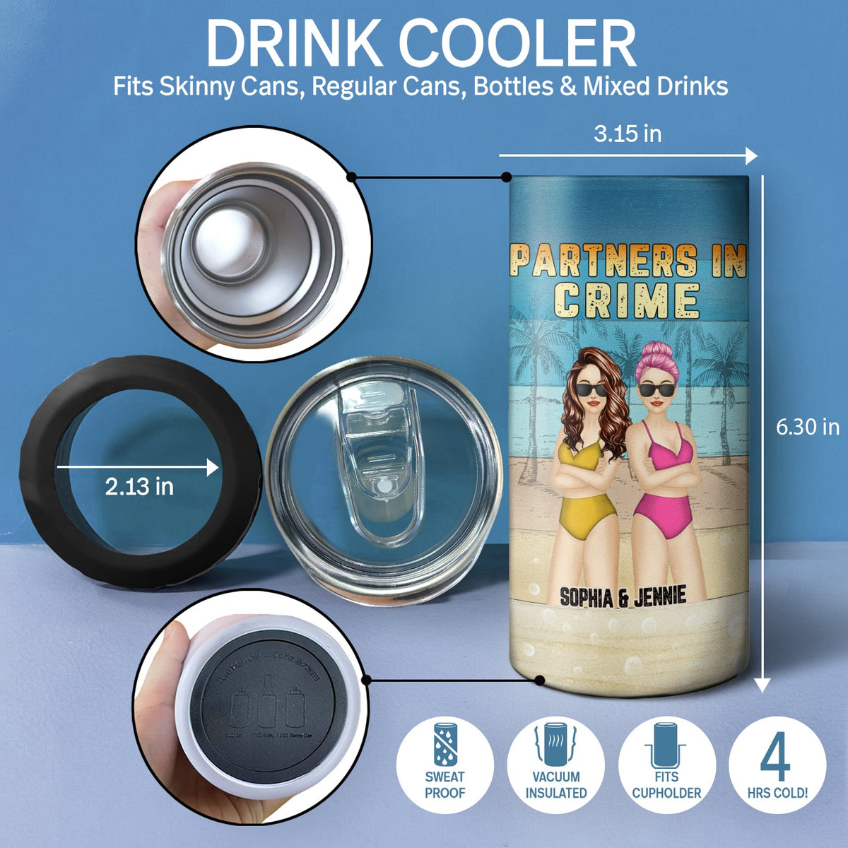 Beach Bestie If We Get Caught - Gift For Bestie - Personalized Custom 4 In 1 Can Cooler Tumbler