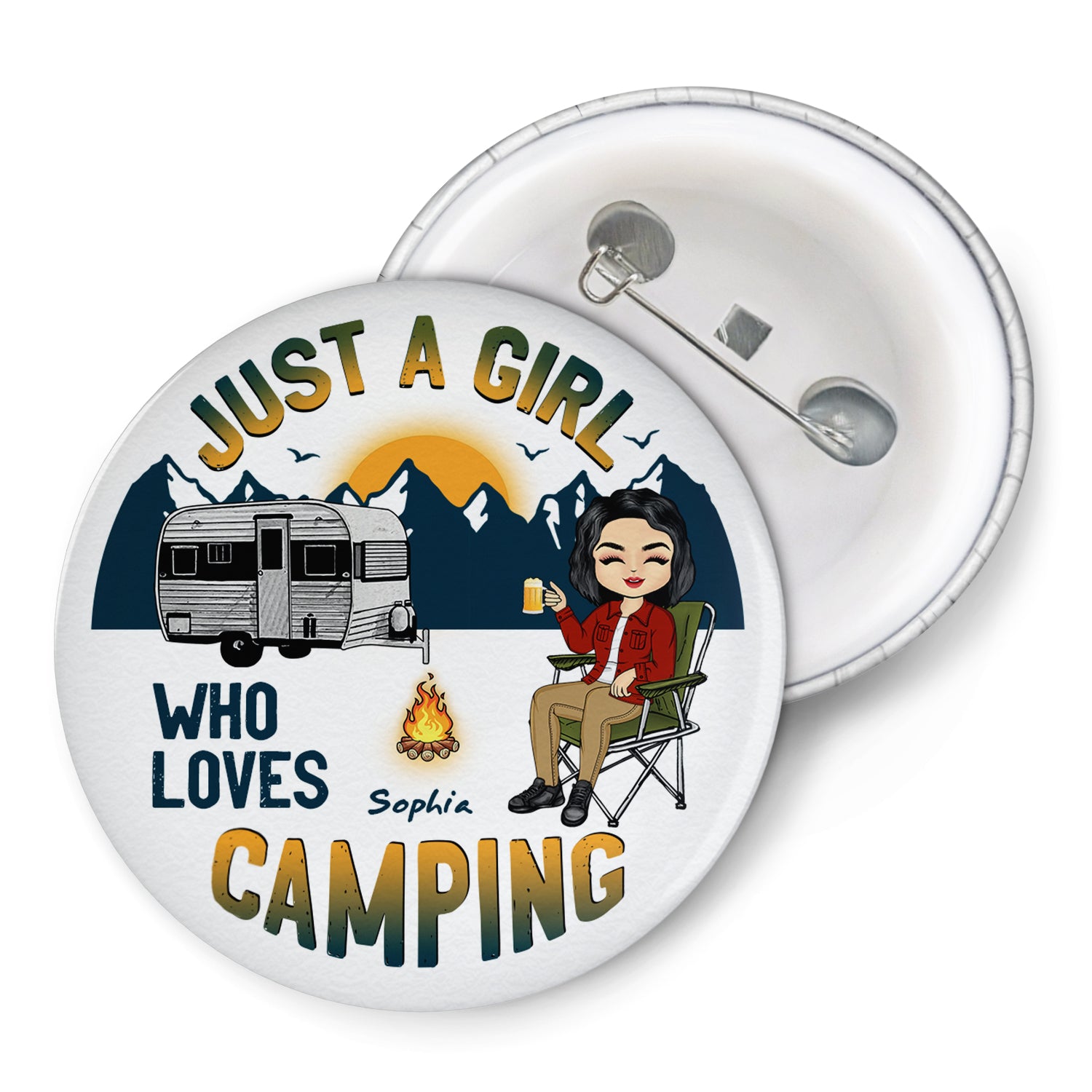 A Girl Boy Who Loves Camping - Gift For Camping Lovers - Personalized Plastic Pinback Button