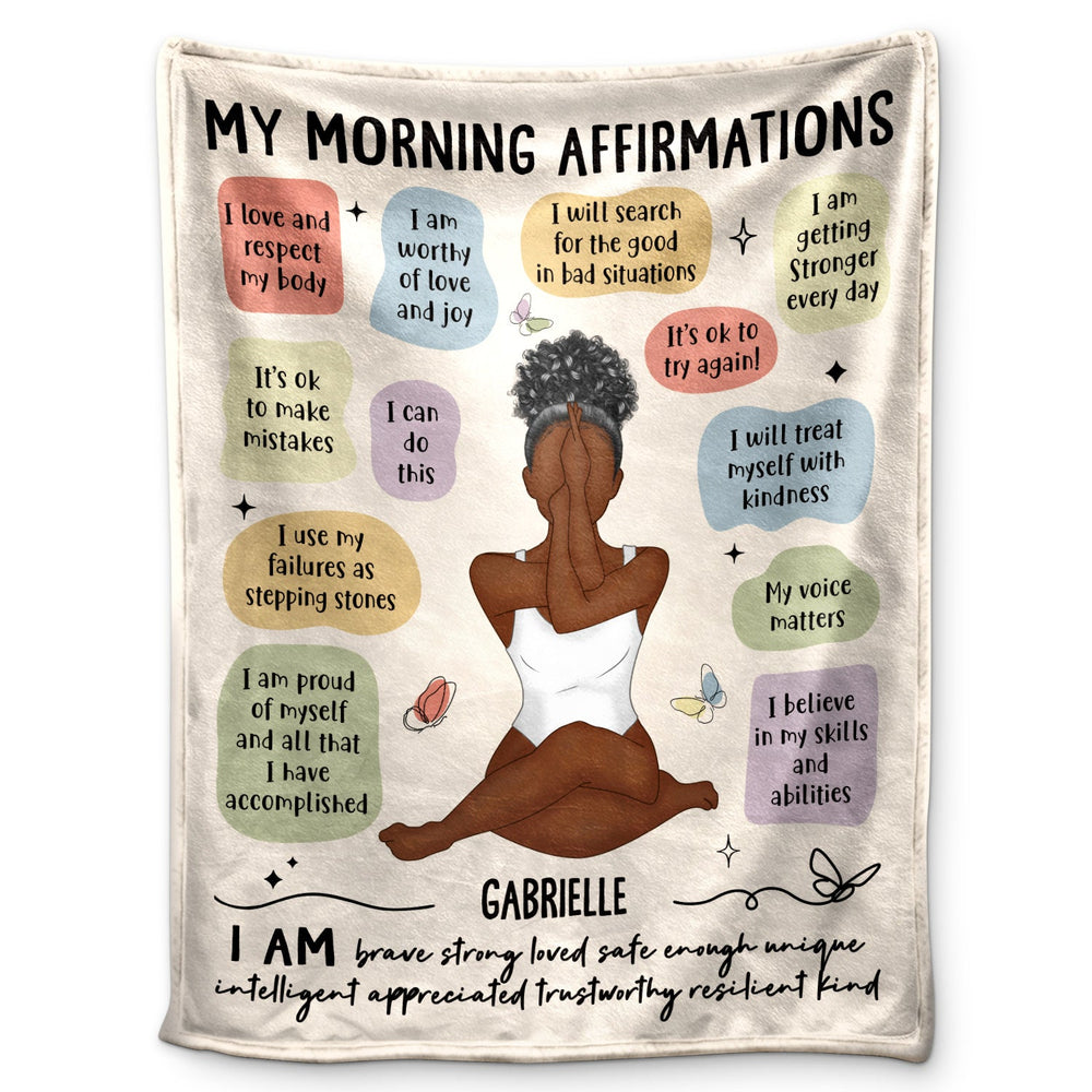 Yoga Girl Affirmations matinales - Cadeau pour vous-même, cadeau pour femme - Couverture polaire personnalisée