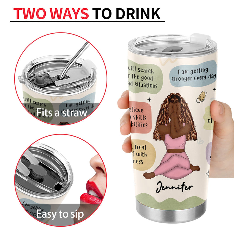 Yoga Girl Daily Affirmations - Gift For Yourself, Gift For Women - Personalized Tumbler