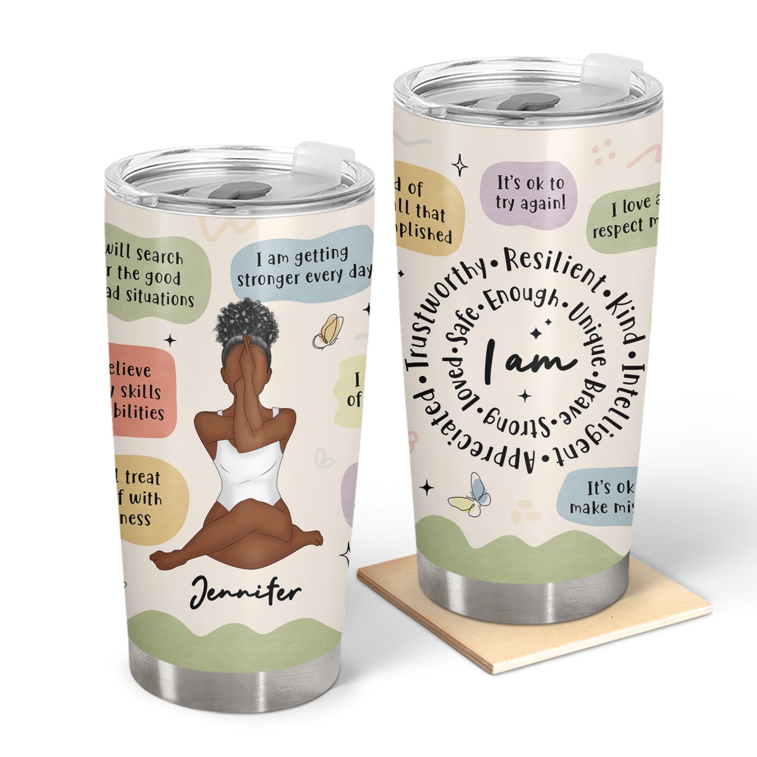 Yoga Girl Daily Affirmations - Gift For Yourself, Gift For Women - Personalized Tumbler