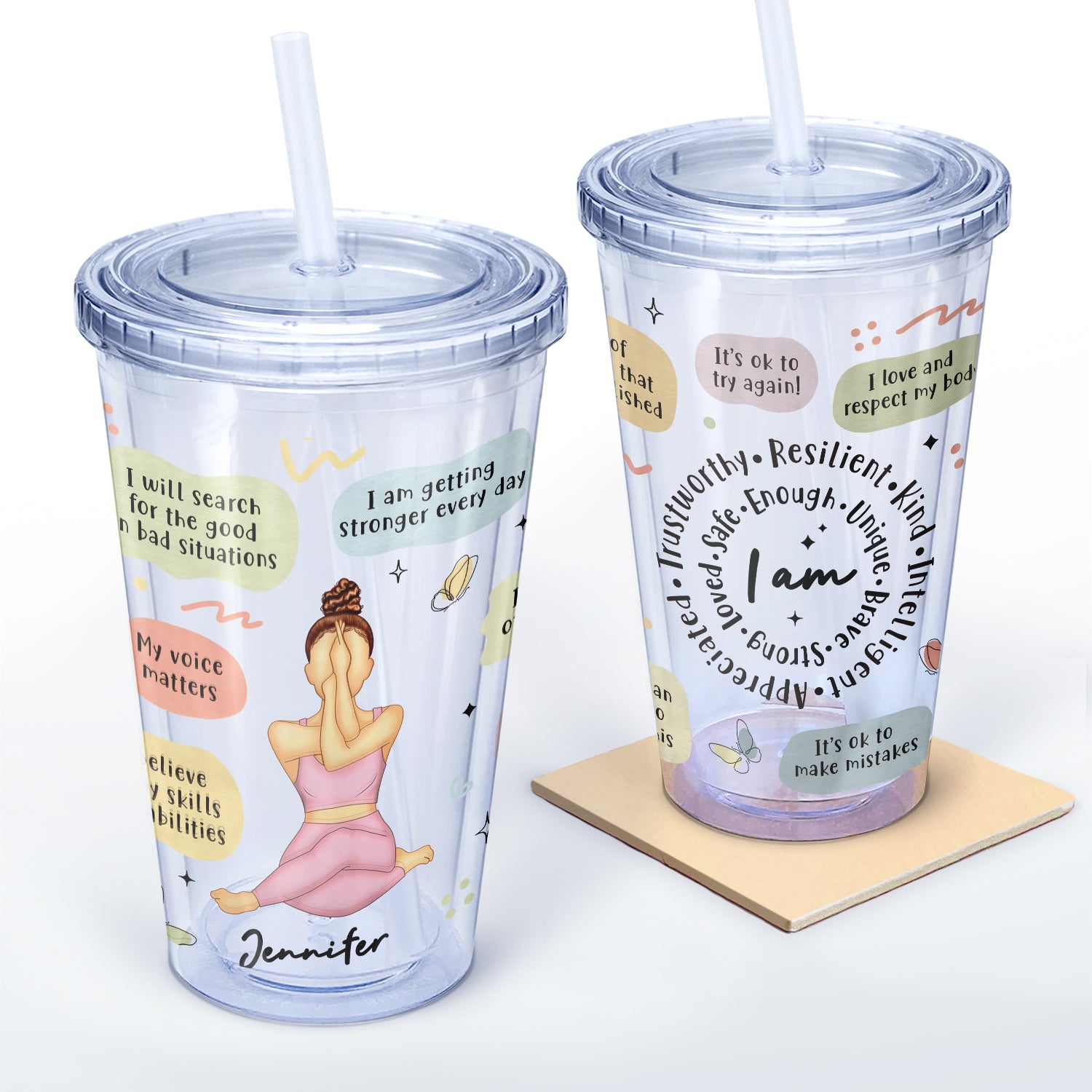 Yoga Girl Getting Stronger - Gift For Yourself, Gift For Women - Personalized Acrylic Insulated Tumbler With Straw