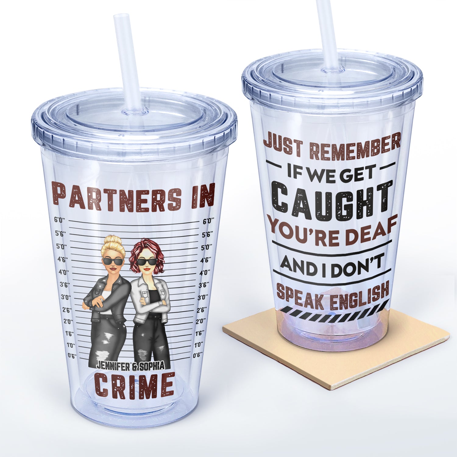 Bestie Partners In Crime If We Get Caught - Gift For Bestie - Personalized Acrylic Insulated Tumbler With Straw