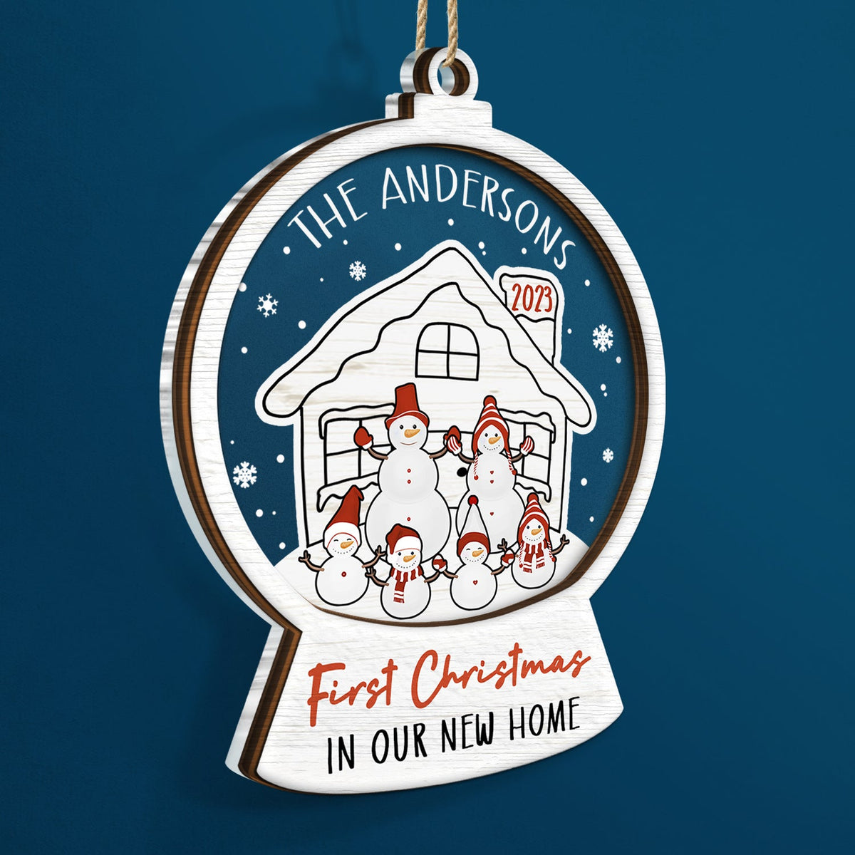 Snowmen Family First Christmas In Our New Home - Gift For Couples And Parents - Personalized 2-Layered Mix Ornament