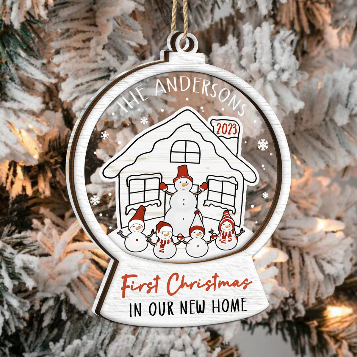 Snowmen Family First Christmas In Our New Home - Gift For Couples And Parents - Personalized 2-Layered Mix Ornament