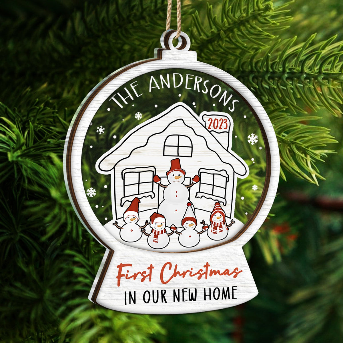 Snowmen Family First Christmas In Our New Home - Gift For Couples And Parents - Personalized 2-Layered Mix Ornament