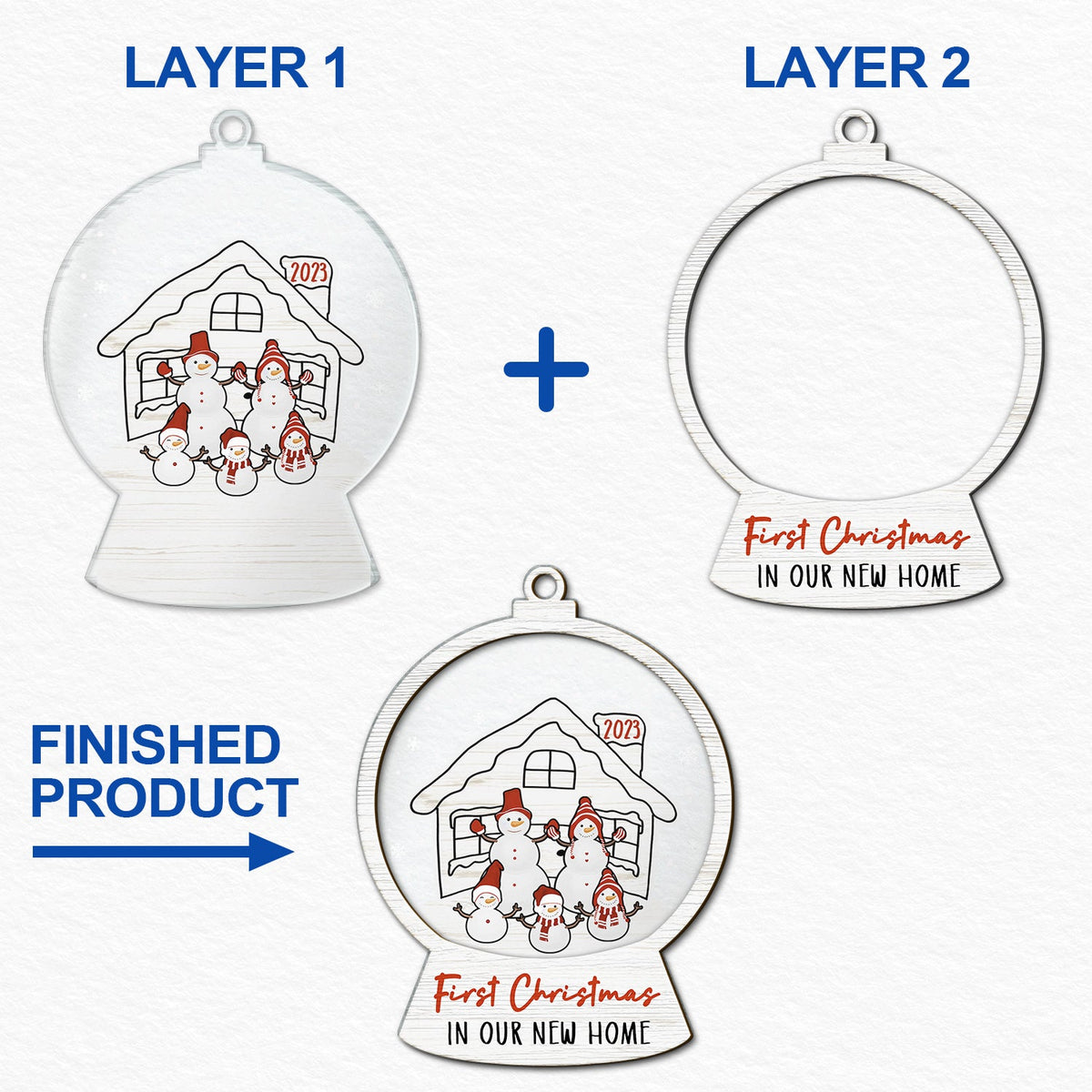 Snowmen Family First Christmas In Our New Home - Gift For Couples And Parents - Personalized 2-Layered Mix Ornament