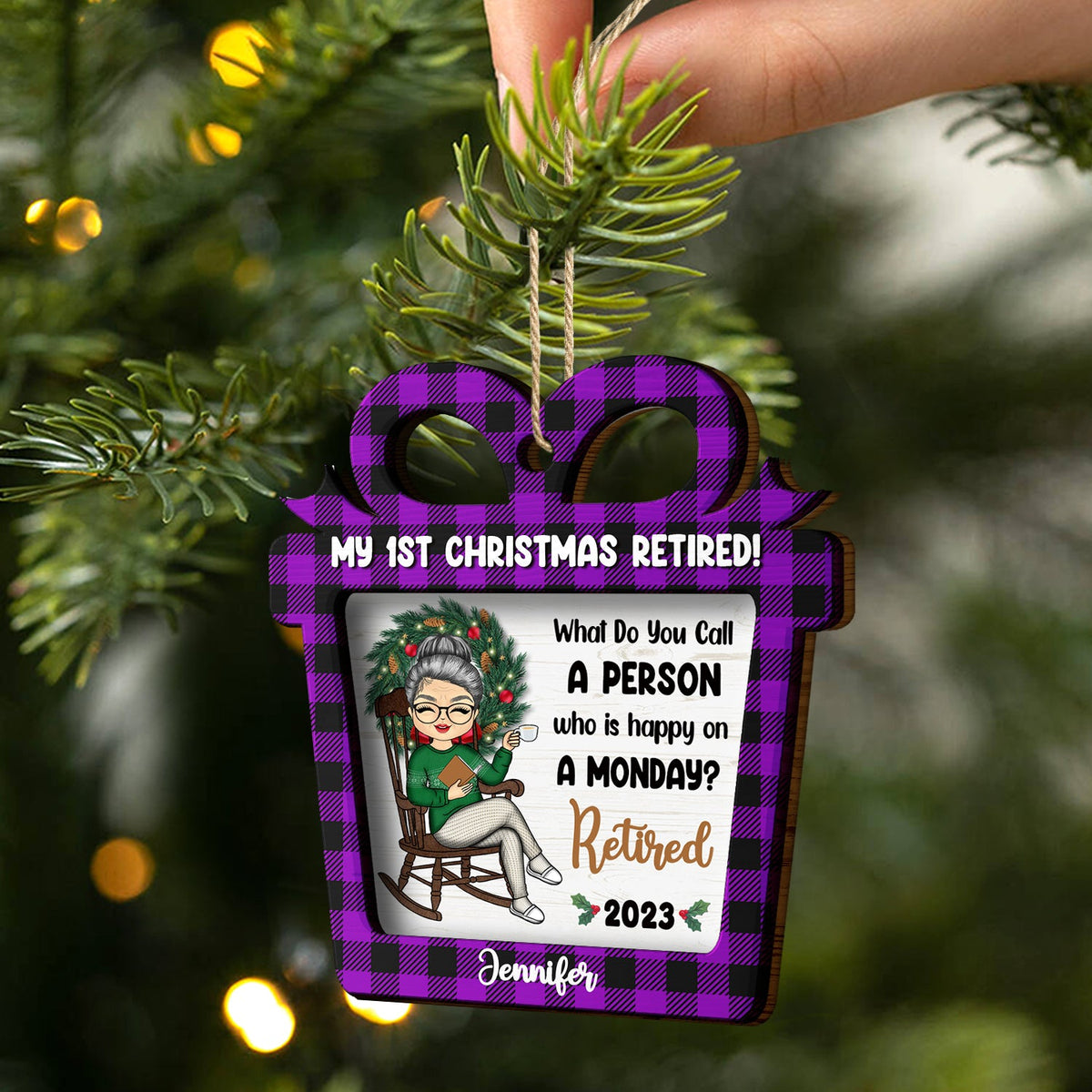 Happy On A Monday - Christmas Retirement Gift - Personalized 2-Layered Wooden Ornament