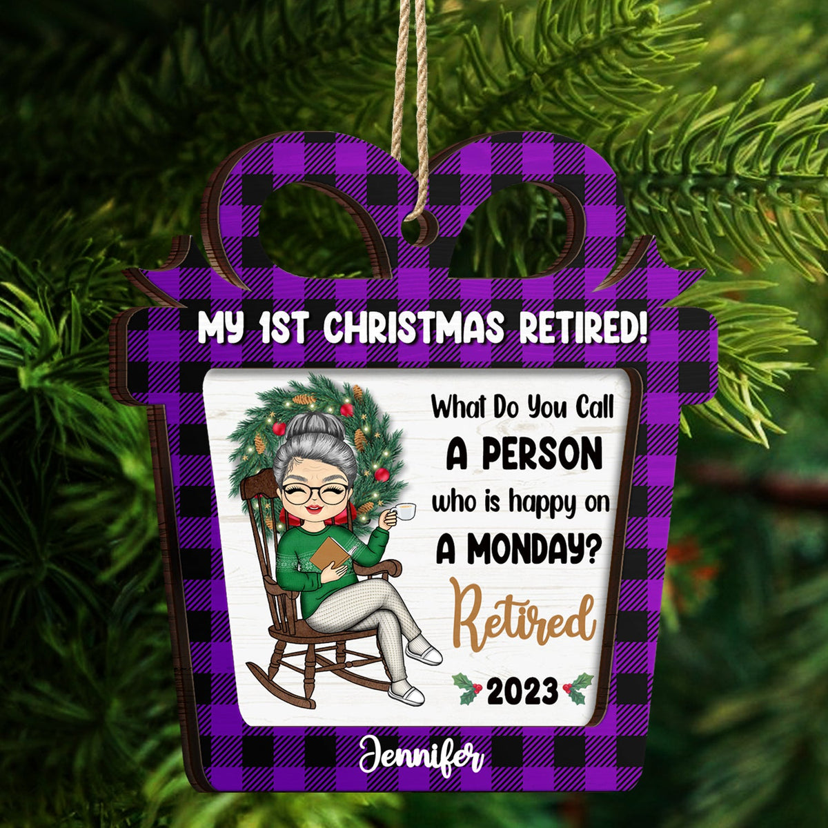Joyeux lundi - Cadeau de retraite de Noël - Décoration en bois personnalisée à 2 couches