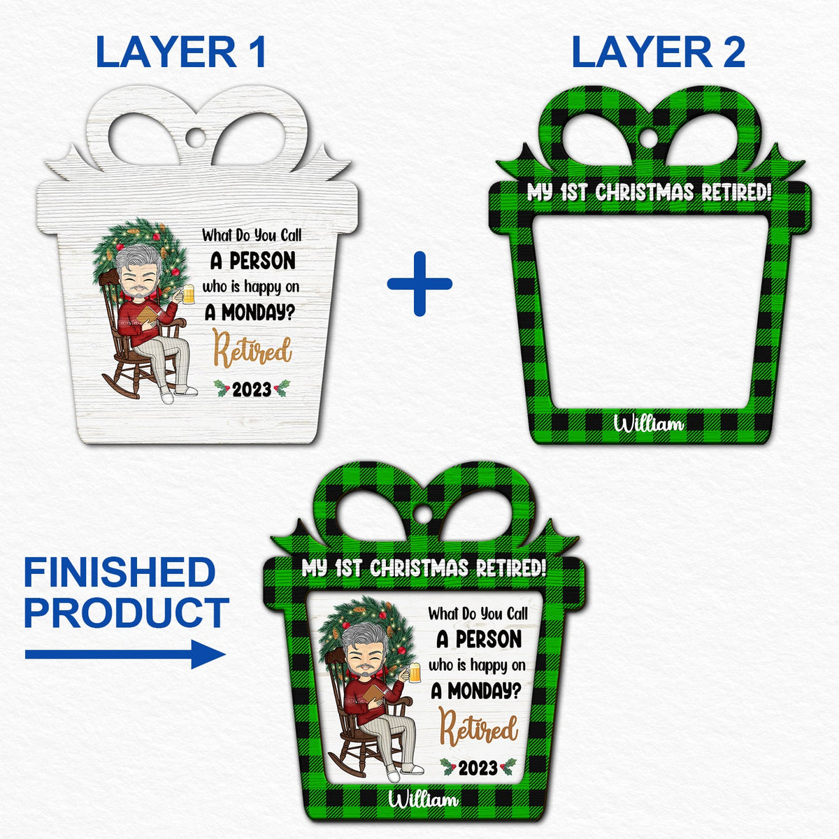 Happy On A Monday - Christmas Retirement Gift - Personalized 2-Layered Wooden Ornament