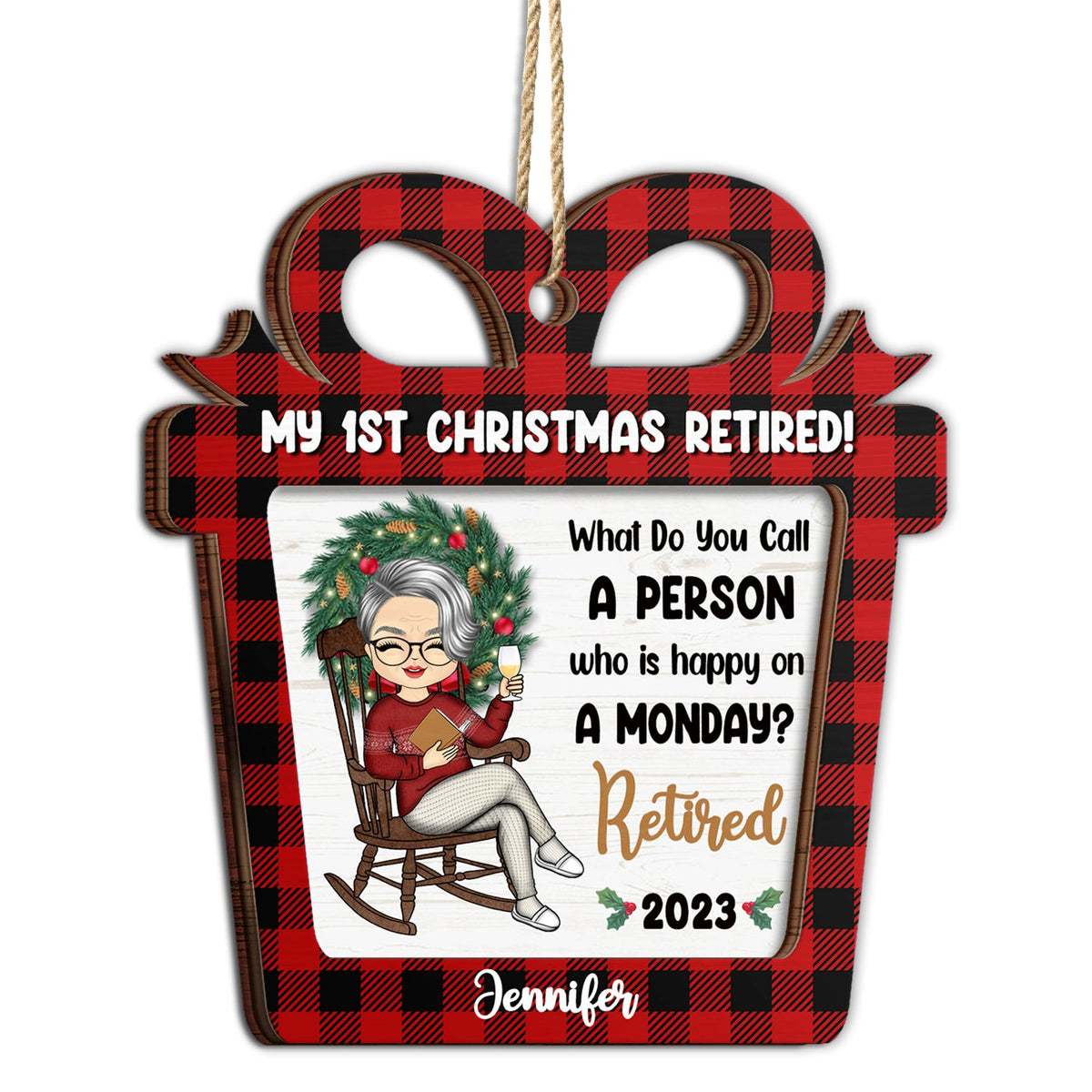 Joyeux lundi - Cadeau de retraite de Noël - Décoration en bois personnalisée à 2 couches