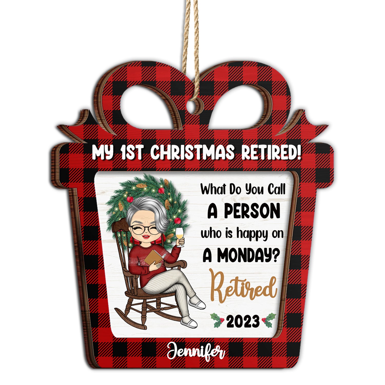 Happy On A Monday - Christmas Retirement Gift - Personalized 2-Layered Wooden Ornament