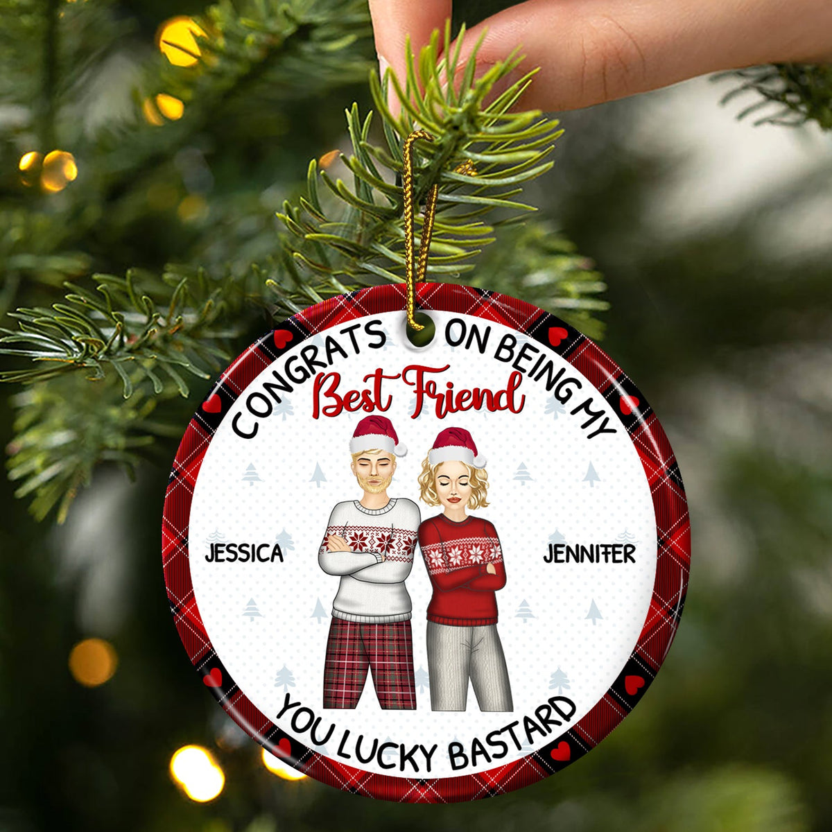 Christmas Fashion Congrats On Being My Bestie - Gift For Bestie - Personalized Circle Ceramic Ornament