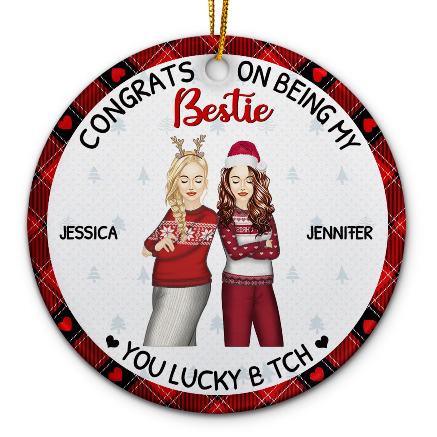 Christmas Fashion Congrats On Being My Bestie - Gift For Bestie - Personalized Circle Ceramic Ornament