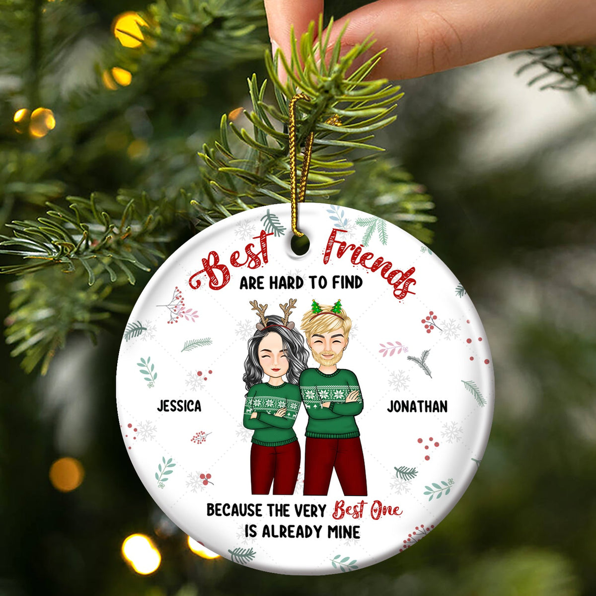 Christmas Best Friends Are Hard To Find - Gift For Bestie - Personalized Circle Ceramic Ornament