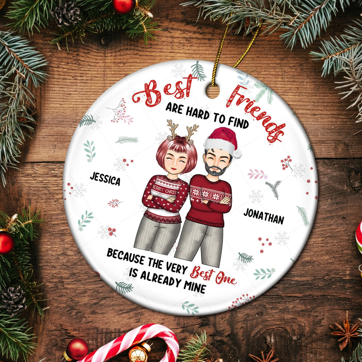 Christmas Best Friends Are Hard To Find - Gift For Bestie - Personalized Circle Ceramic Ornament