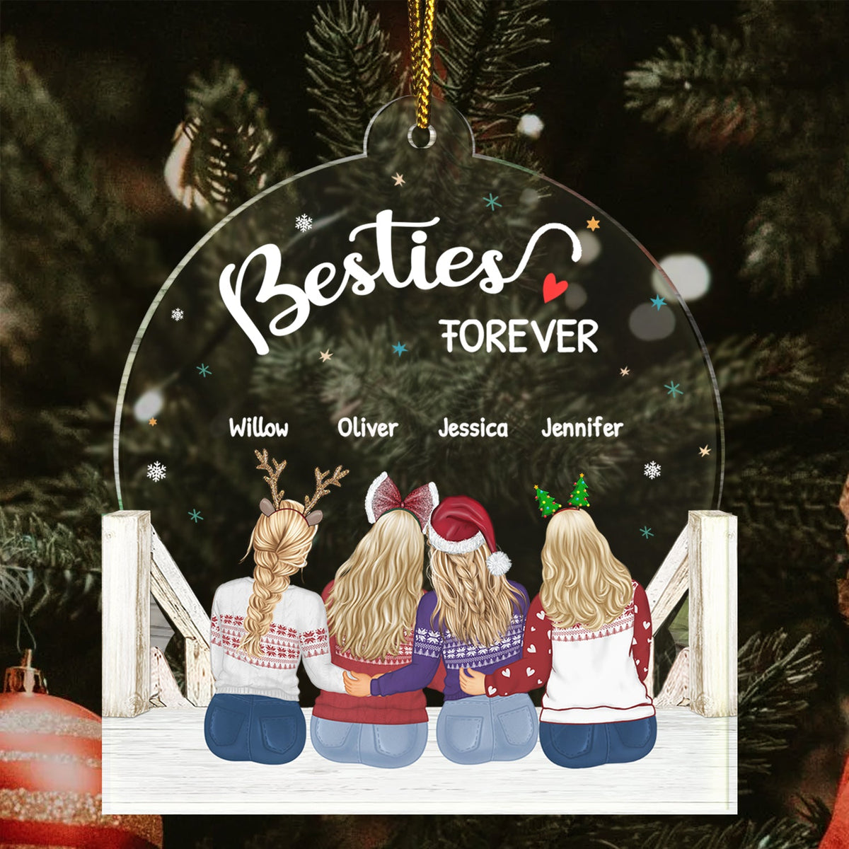 Sisters Besties Forever - Gift For Sisters And Best Friends - Personalized Custom Shaped Acrylic Ornament