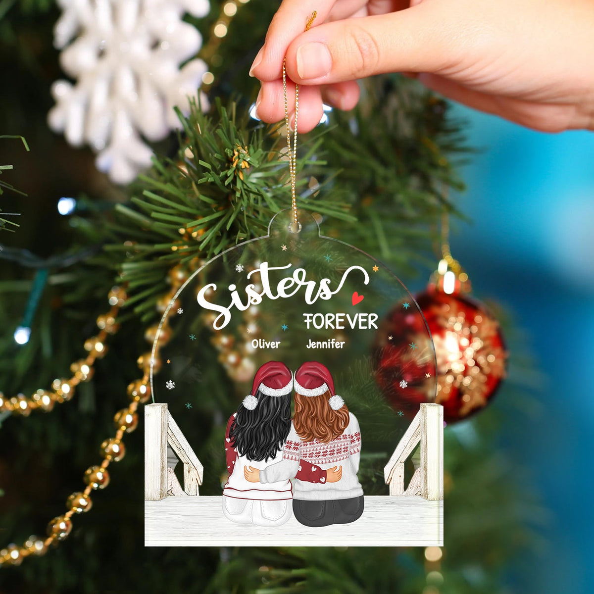 Sisters Besties Forever - Gift For Sisters And Best Friends - Personalized Custom Shaped Acrylic Ornament