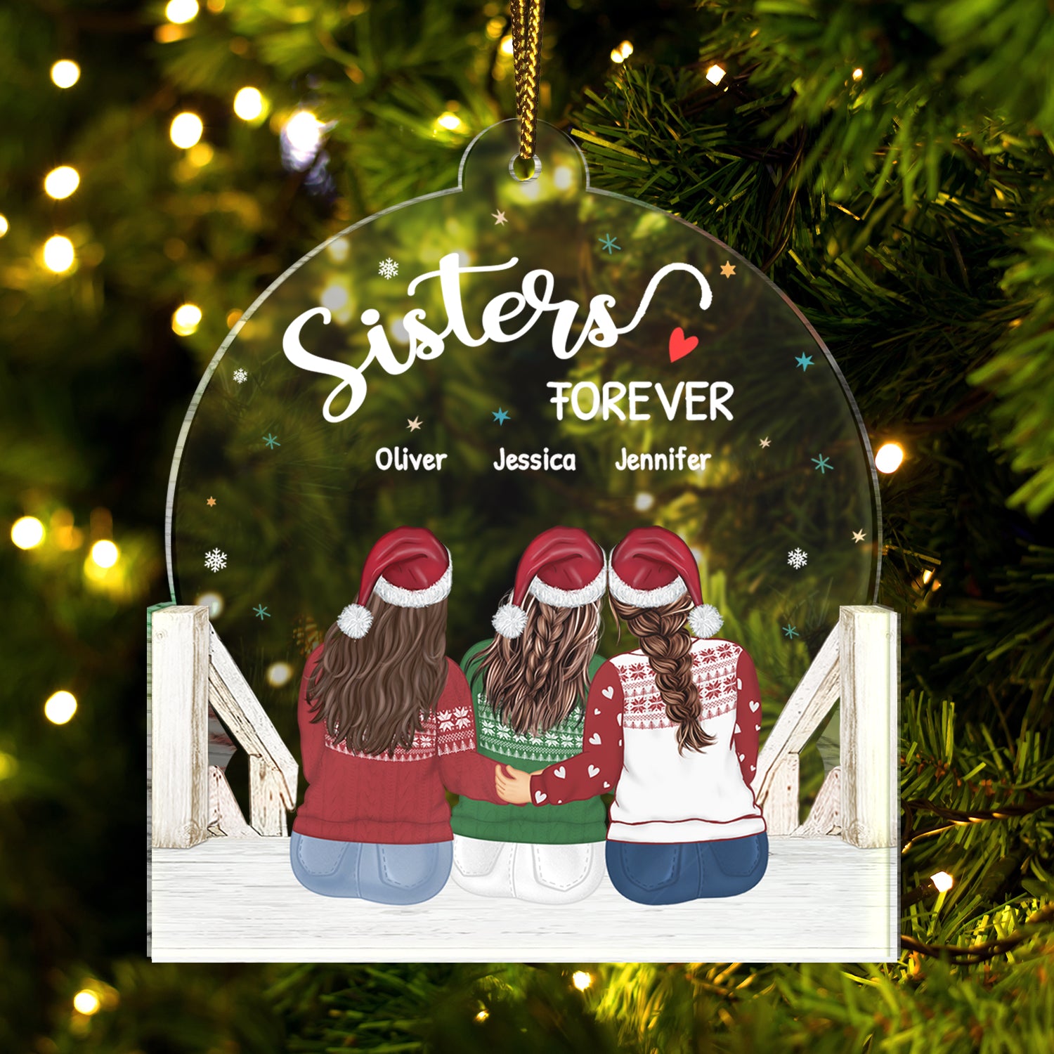 Sisters Besties Forever - Gift For Sisters And Best Friends - Personalized Custom Shaped Acrylic Ornament