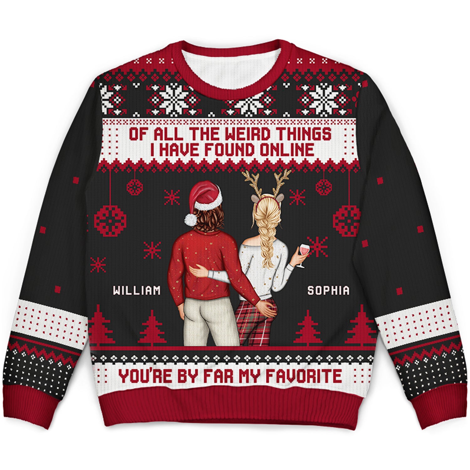 Christmas Couple Backside You Are My Favorite By Far - Gift For Couples - Personalized Unisex Ugly Sweater