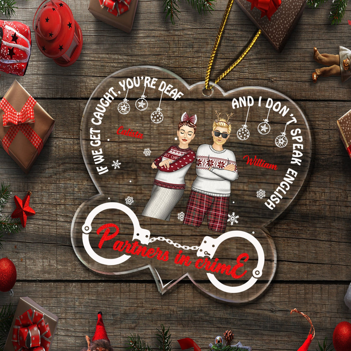 Partners In Crime - Christmas Gift For Besties - Personalized Custom Shaped Acrylic Ornament