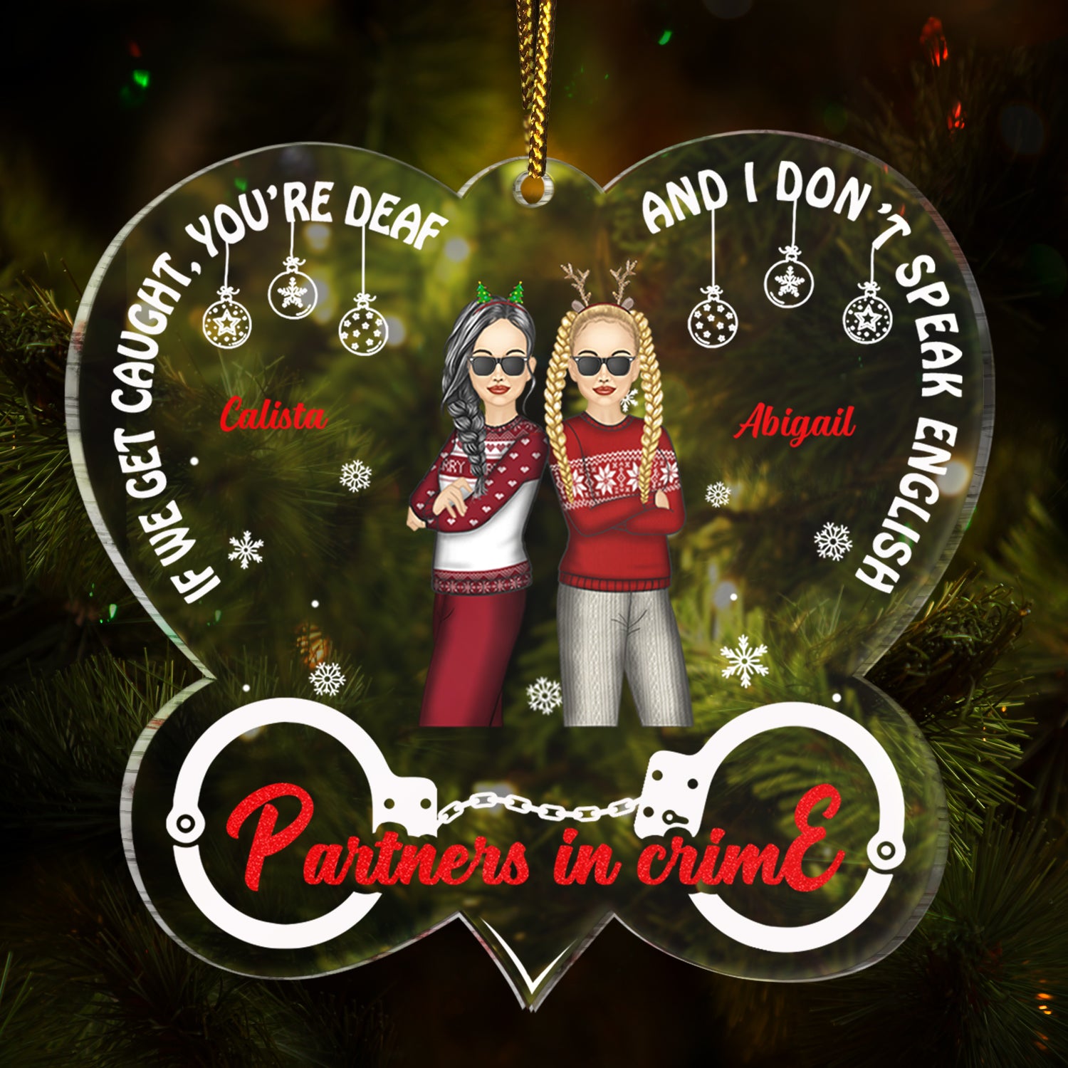 Partners In Crime - Christmas Gift For Besties - Personalized Custom Shaped Acrylic Ornament