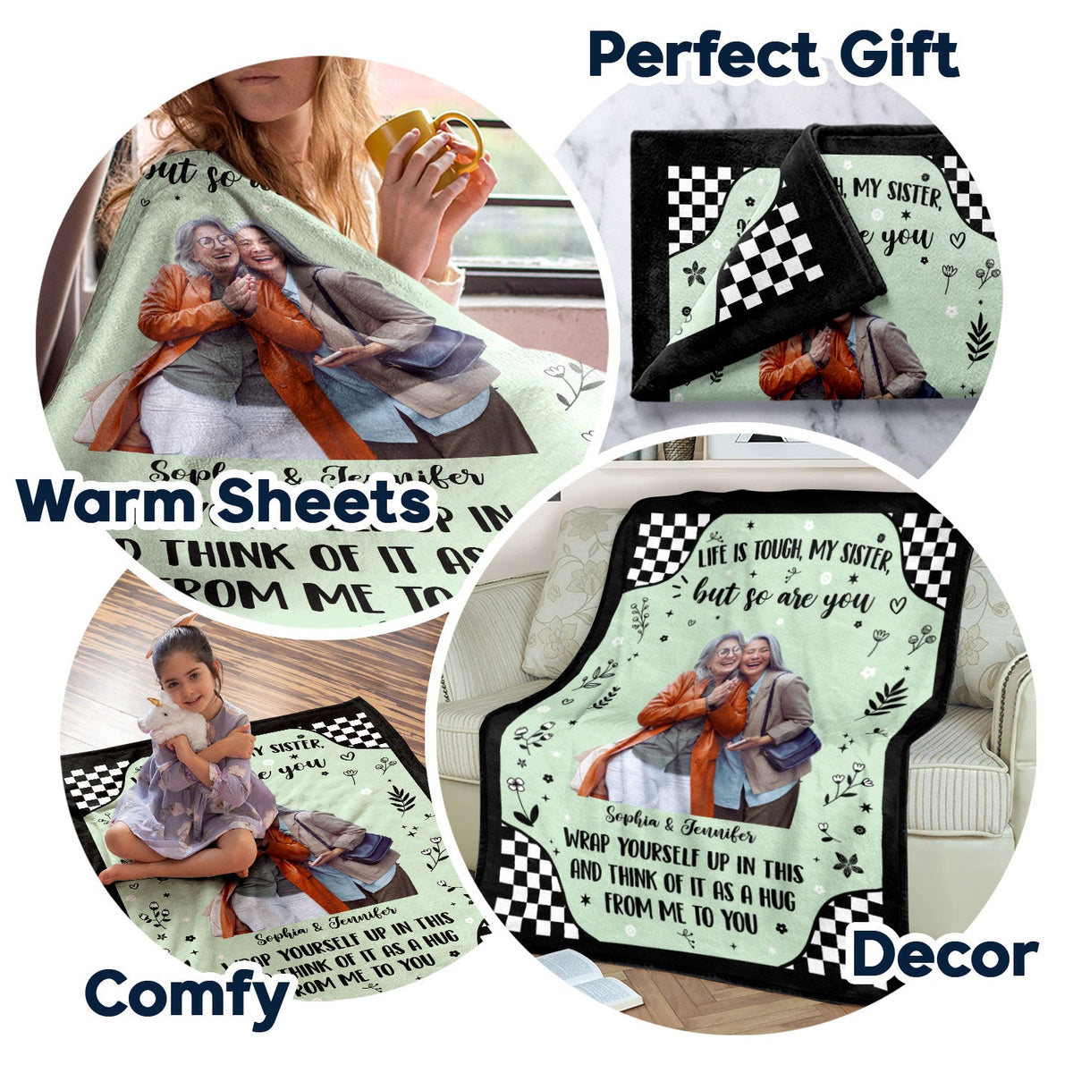 Custom Photo Life Is Tough - Gift For Sister - Personalized Fleece Blanket