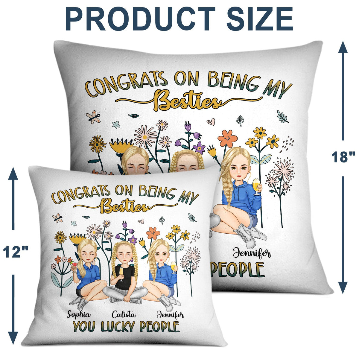 Félicitations pour être ma meilleure amie ! Fleur - Cadeau pour meilleure amie - Coussin personnalisé