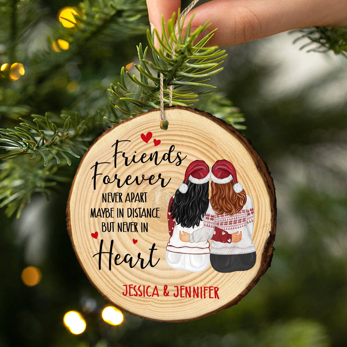Décoration de Noël en tranches de bois personnalisées, pour sœur et meilleure amie, jamais séparées, peut-être à distance