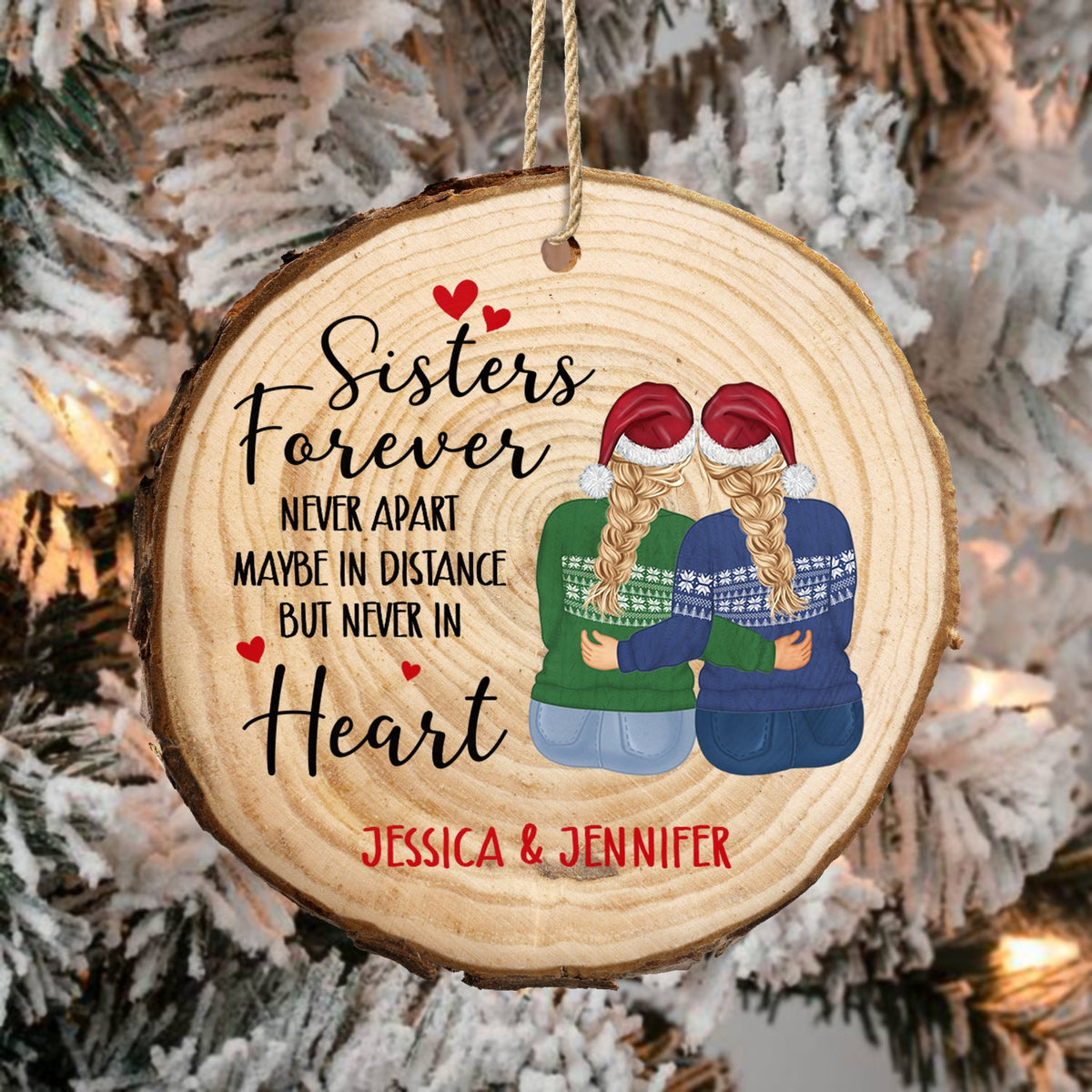 Décoration de Noël en tranches de bois personnalisées, pour sœur et meilleure amie, jamais séparées, peut-être à distance