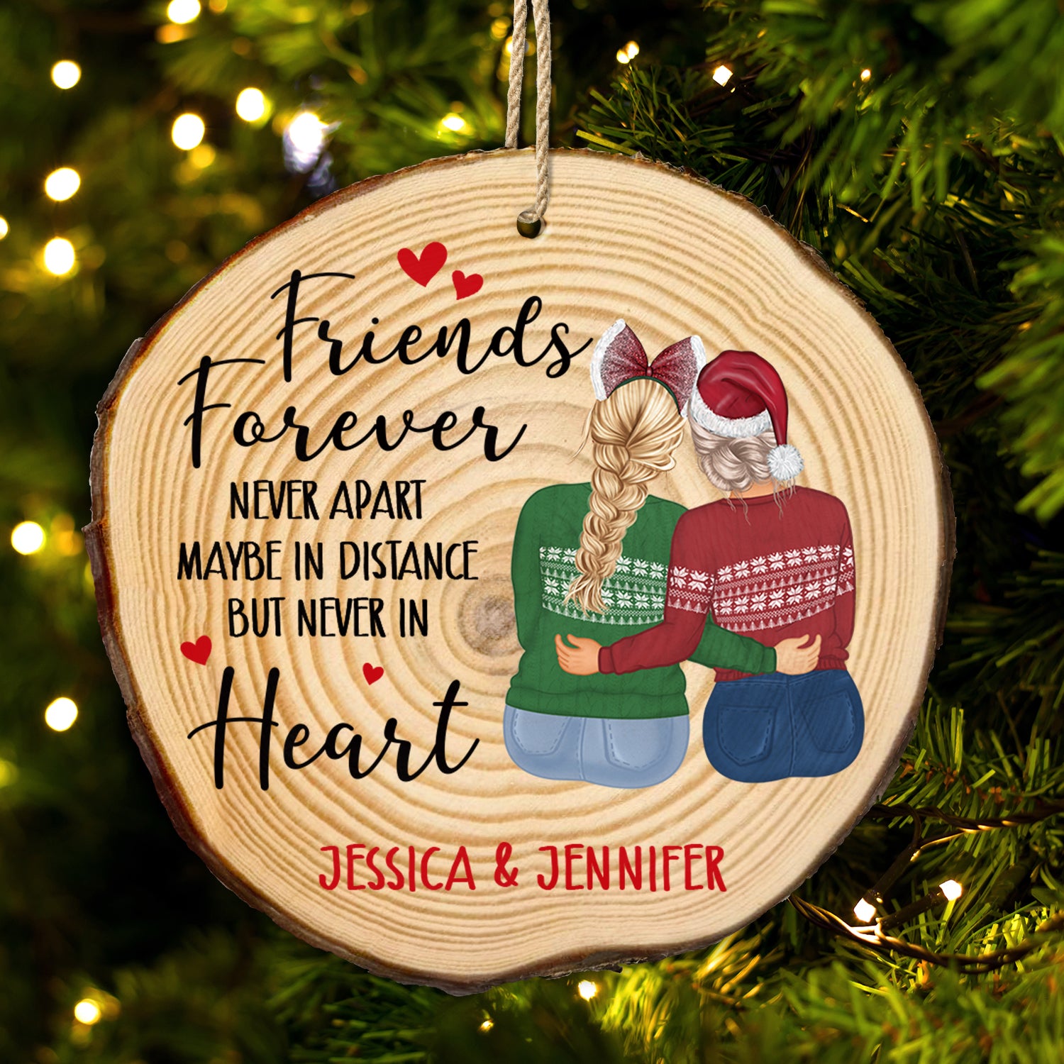 Christmas Sister Bestie Never Apart Maybe In Distance - Gift For Sister, Bestie - Personalized Wood Slice Ornament