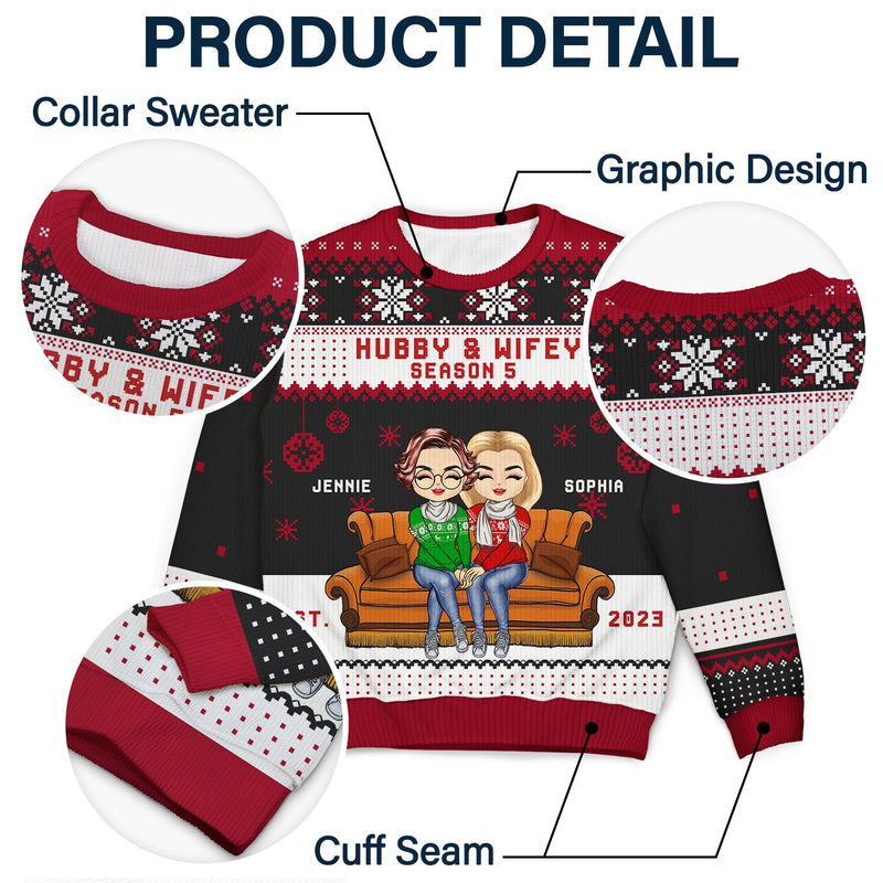 Christmas Couple Hubby & Wifey Season - Gift For Couples - Personalized Unisex Ugly Sweater