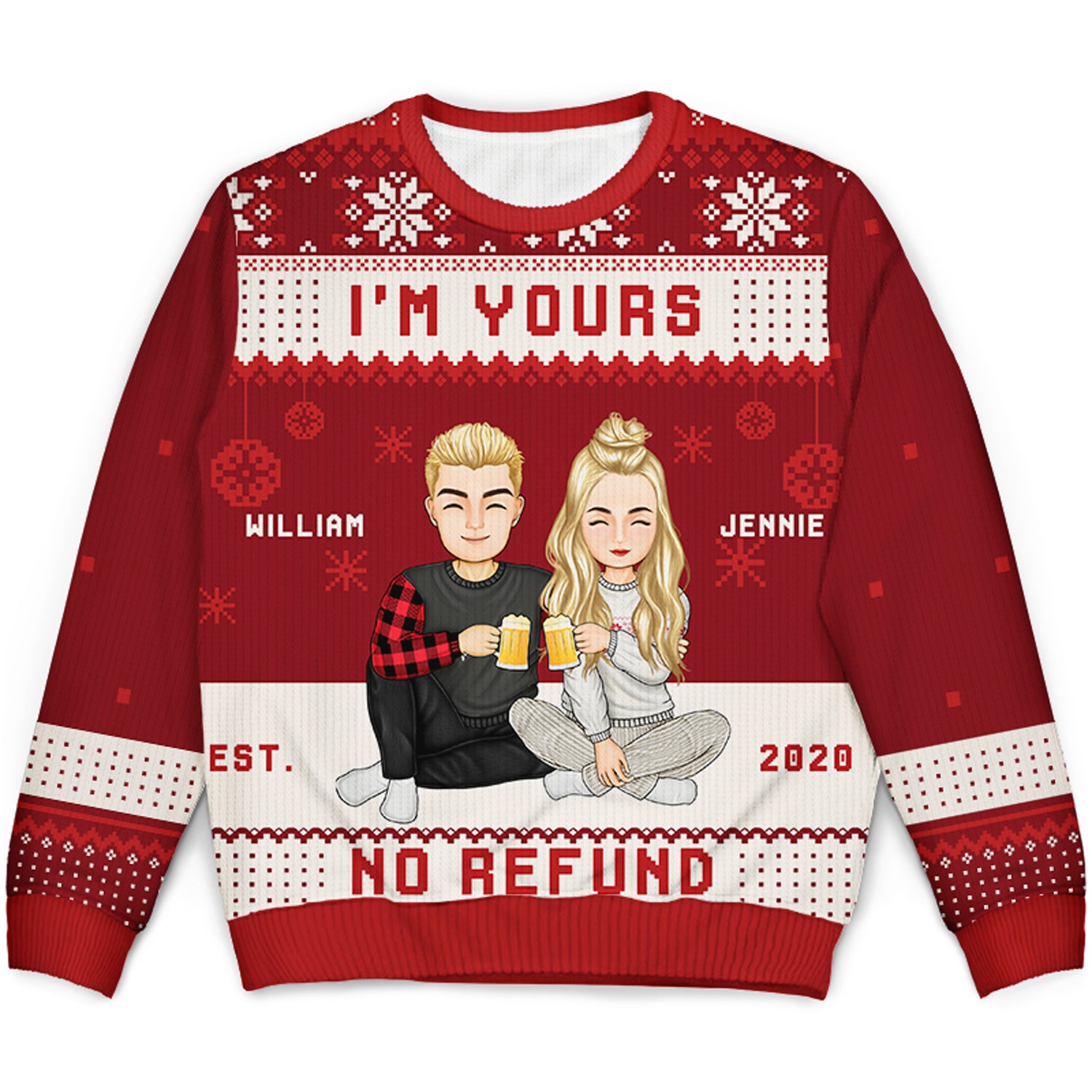 Christmas Couples I'm Yours No Refund - Gift For Couples - Personalized Unisex Ugly Sweater