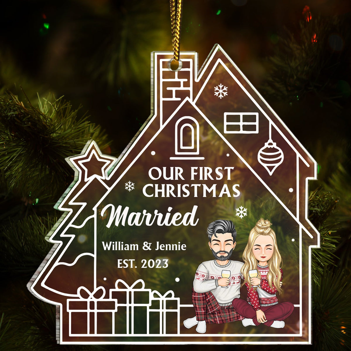 Gradient Our First Christmas - Gift For Couples - Personalized Custom Shaped Acrylic Ornament