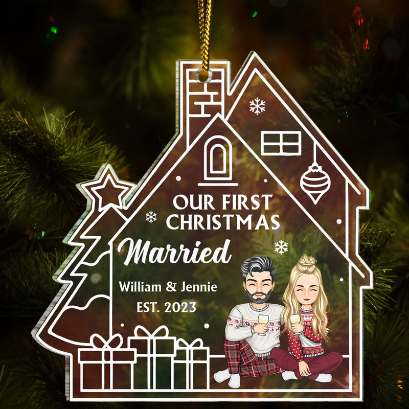 Gradient Our First Christmas - Gift For Couples - Personalized Custom Shaped Acrylic Ornament