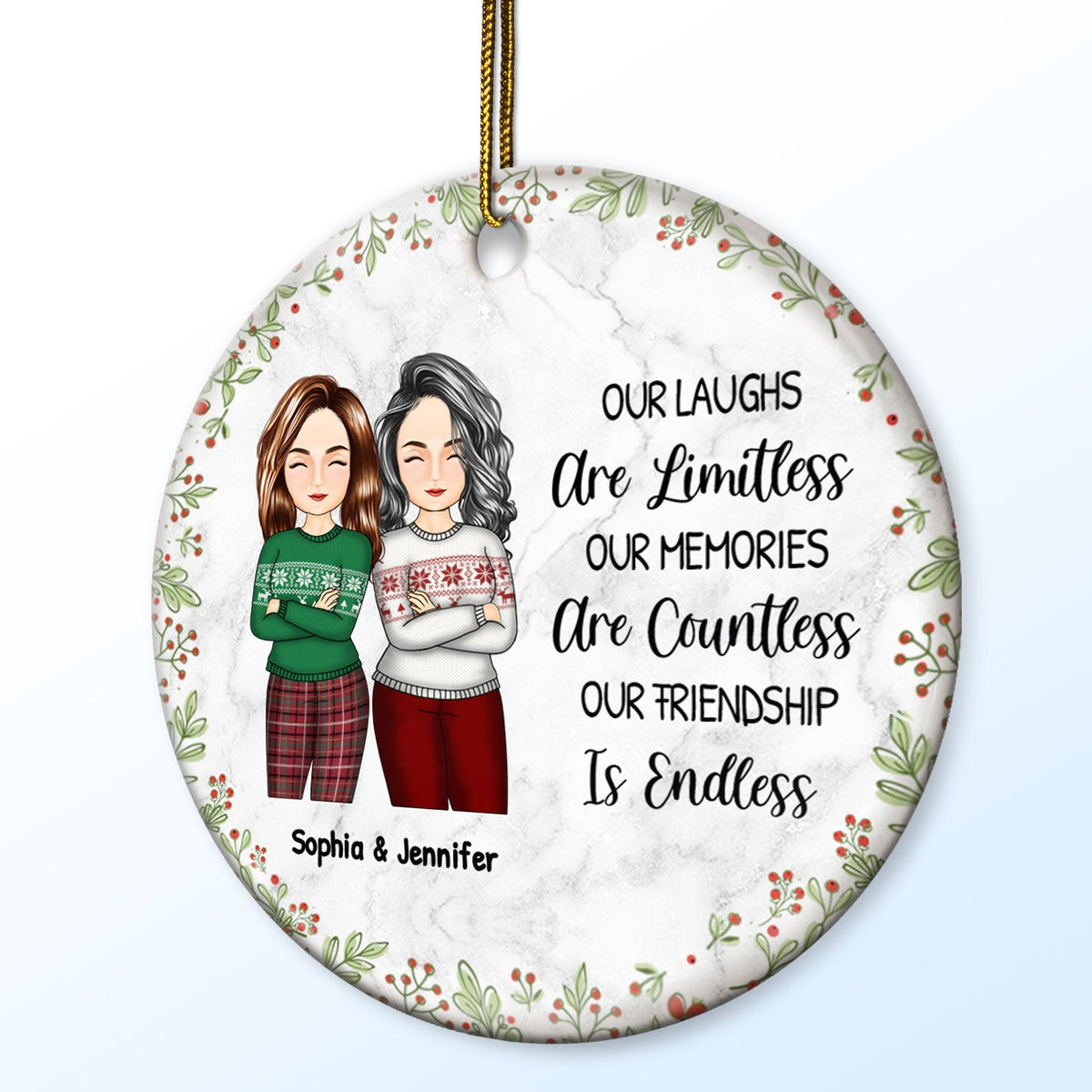 Christmas Bestie Our Laughs Are Limitless - Gift For Bestie - Personalized Circle Ceramic Ornament