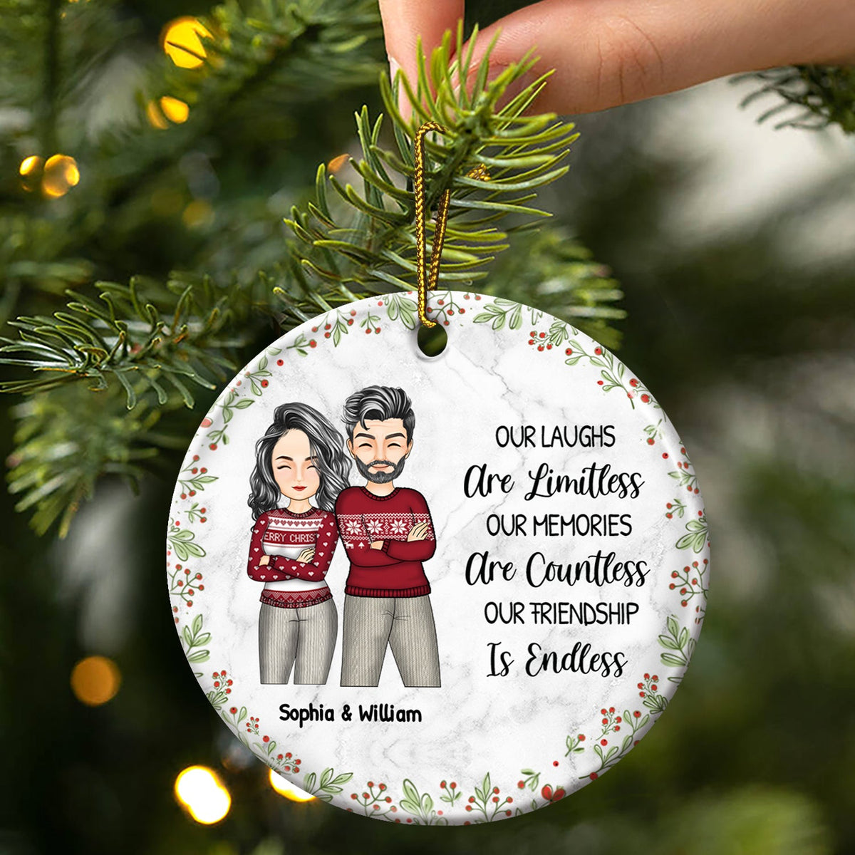 Christmas Bestie Our Laughs Are Limitless - Gift For Bestie - Personalized Circle Ceramic Ornament
