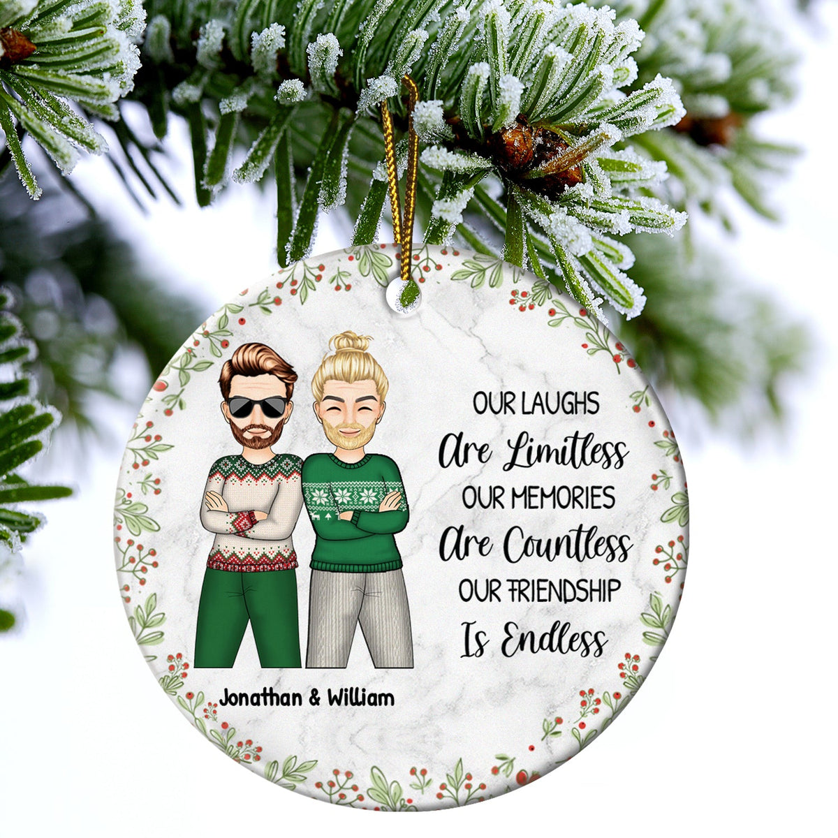 Christmas Bestie Our Laughs Are Limitless - Gift For Bestie - Personalized Circle Ceramic Ornament