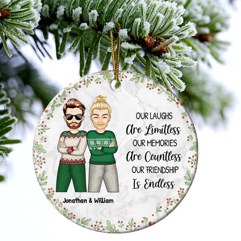 Christmas Bestie Our Laughs Are Limitless - Gift For Bestie - Personalized Circle Ceramic Ornament