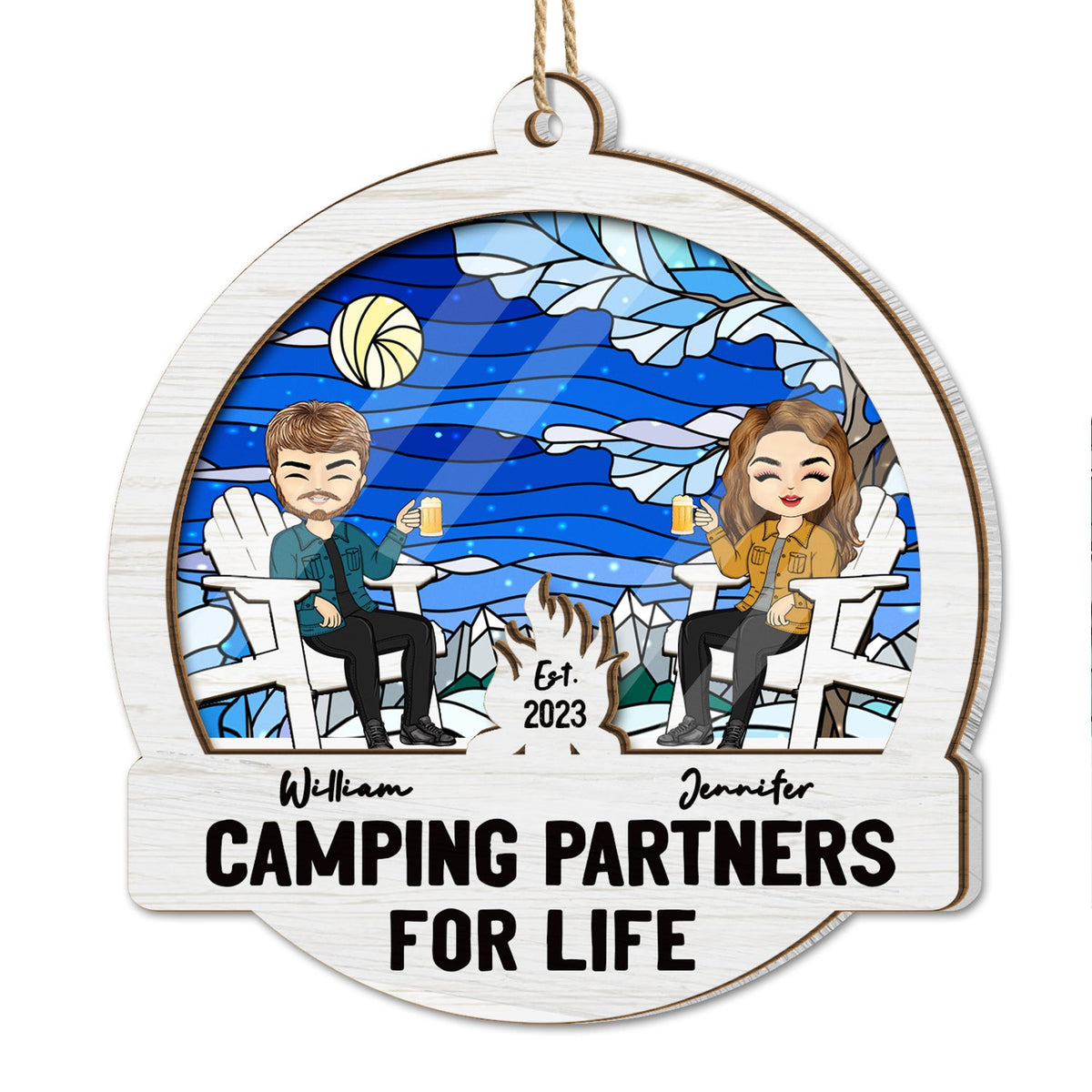 Partenaires de camping pour la vie - Cadeau de Noël pour couples - Ornement attrape-soleil personnalisé