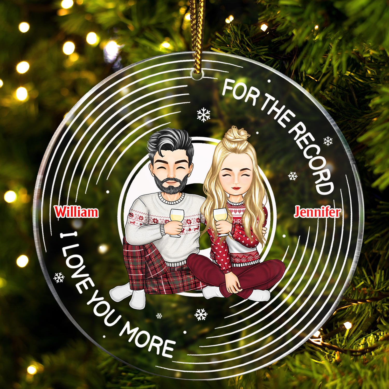 Christmas Couple For The Record I Love You More - Gift For Couples - Personalized Circle Acrylic Ornament
