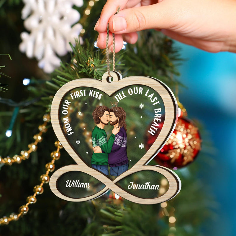 Couple de Noël de notre premier baiser - Cadeau pour couple - Décoration personnalisée à 2 couches