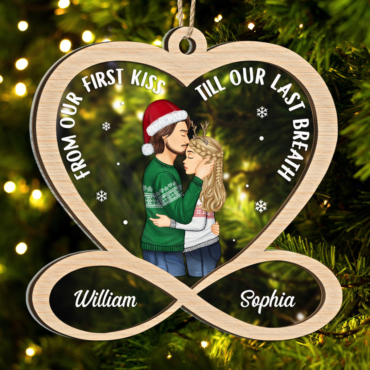 Couple de Noël de notre premier baiser - Cadeau pour couple - Décoration personnalisée à 2 couches