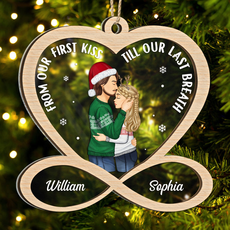 Couple de Noël de notre premier baiser - Cadeau pour couple - Décoration personnalisée à 2 couches