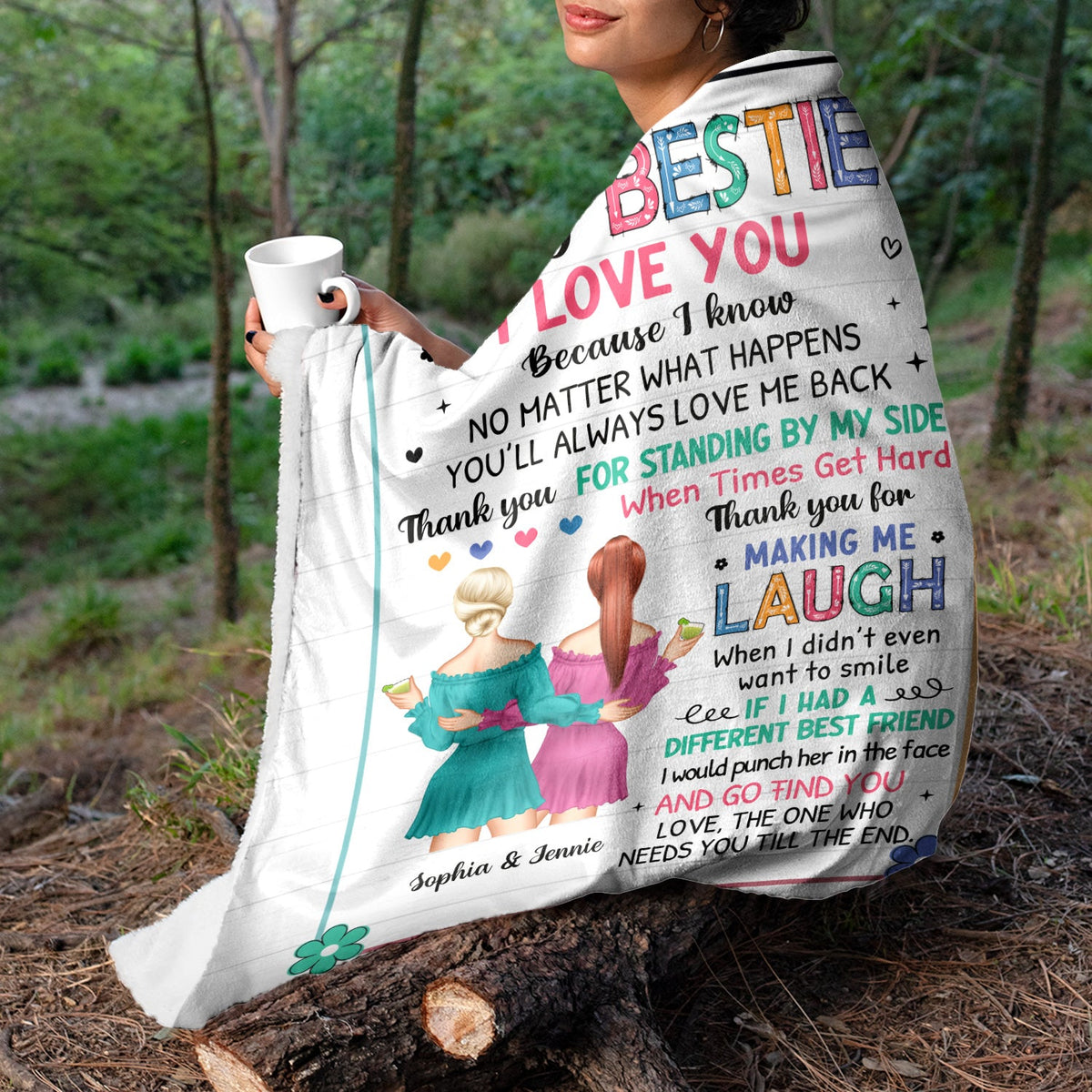 Fleur « Bestie To My Bestie » - Cadeau pour les meilleures amies - Couverture polaire personnalisée