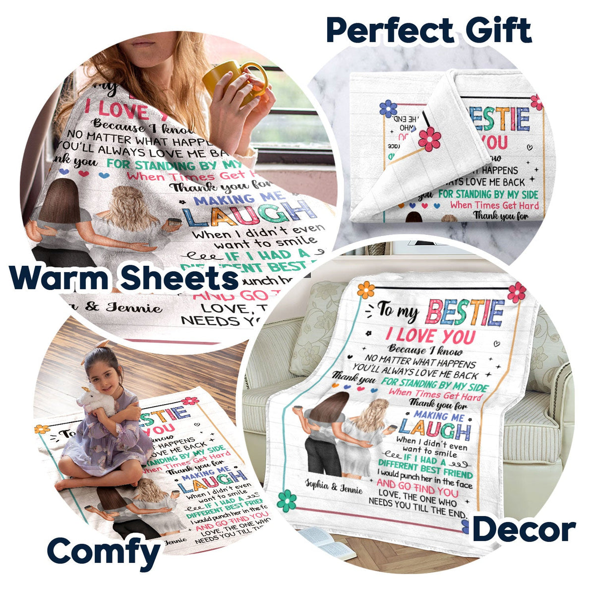 Fleur « Bestie To My Bestie » - Cadeau pour les meilleures amies - Couverture polaire personnalisée