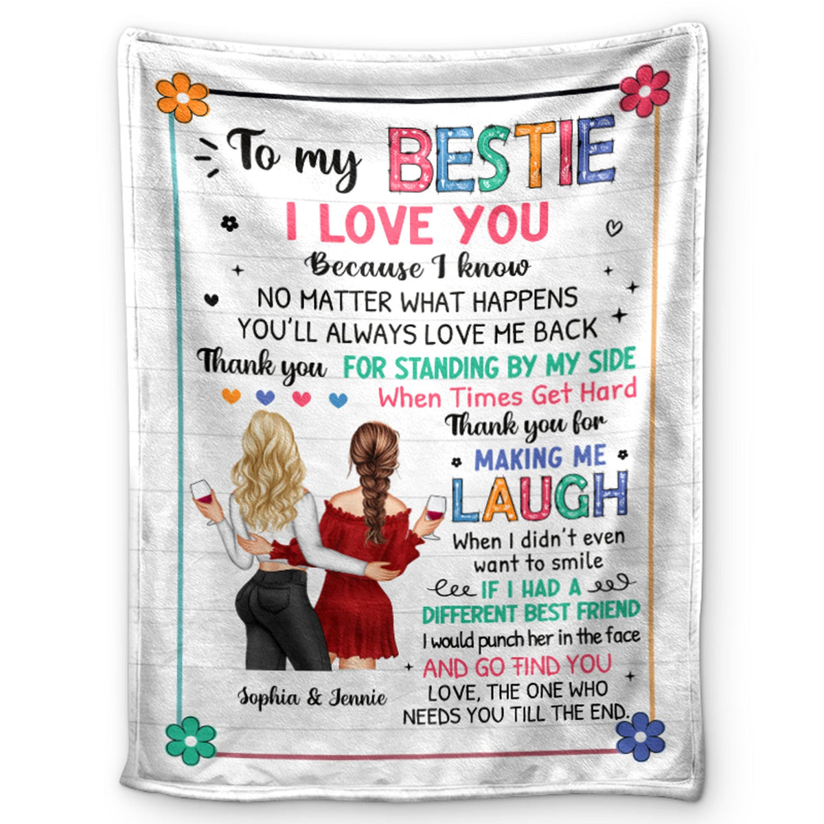 Fleur « Bestie To My Bestie » - Cadeau pour les meilleures amies - Couverture polaire personnalisée