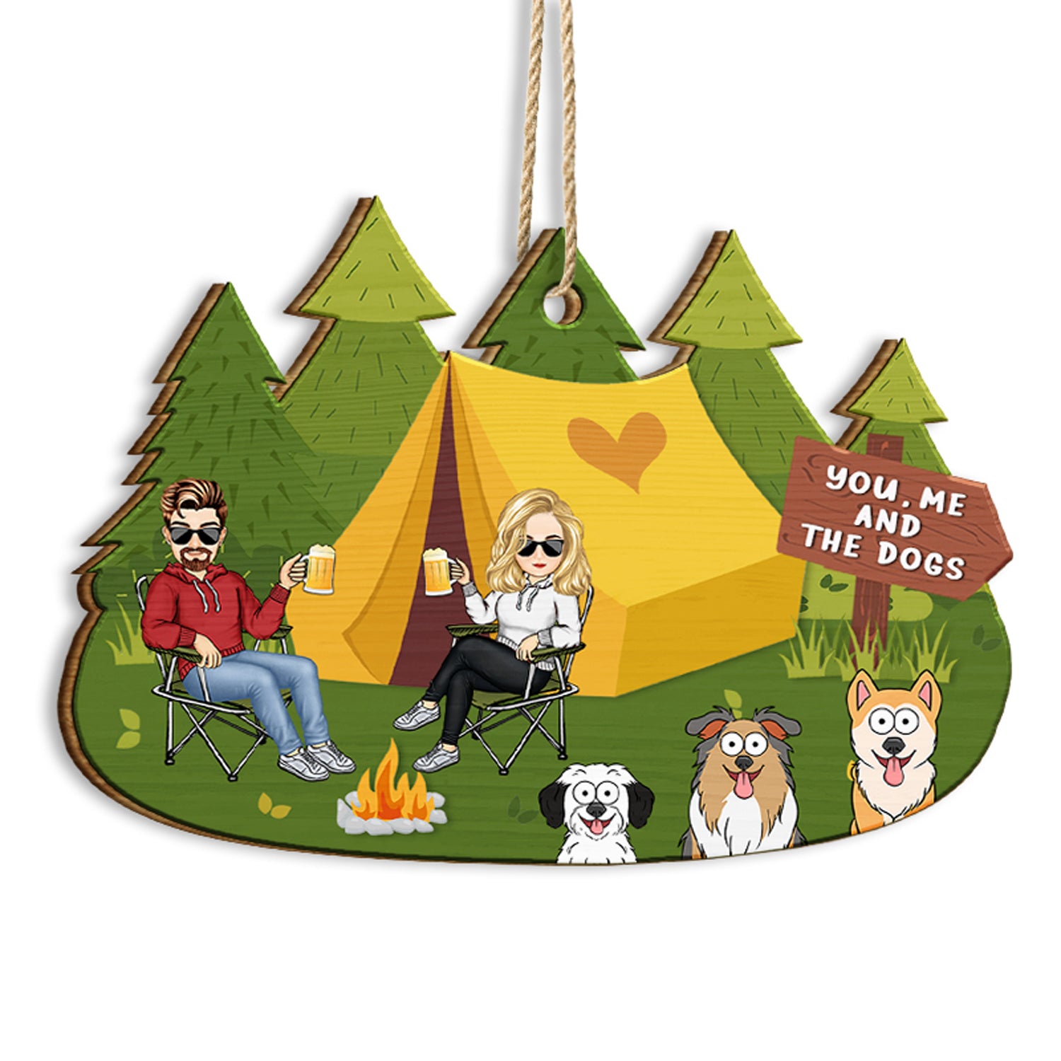 Camping You Me And The Dogs - Christmas Gift For Couples - Personalized Custom Shaped Wooden Ornament