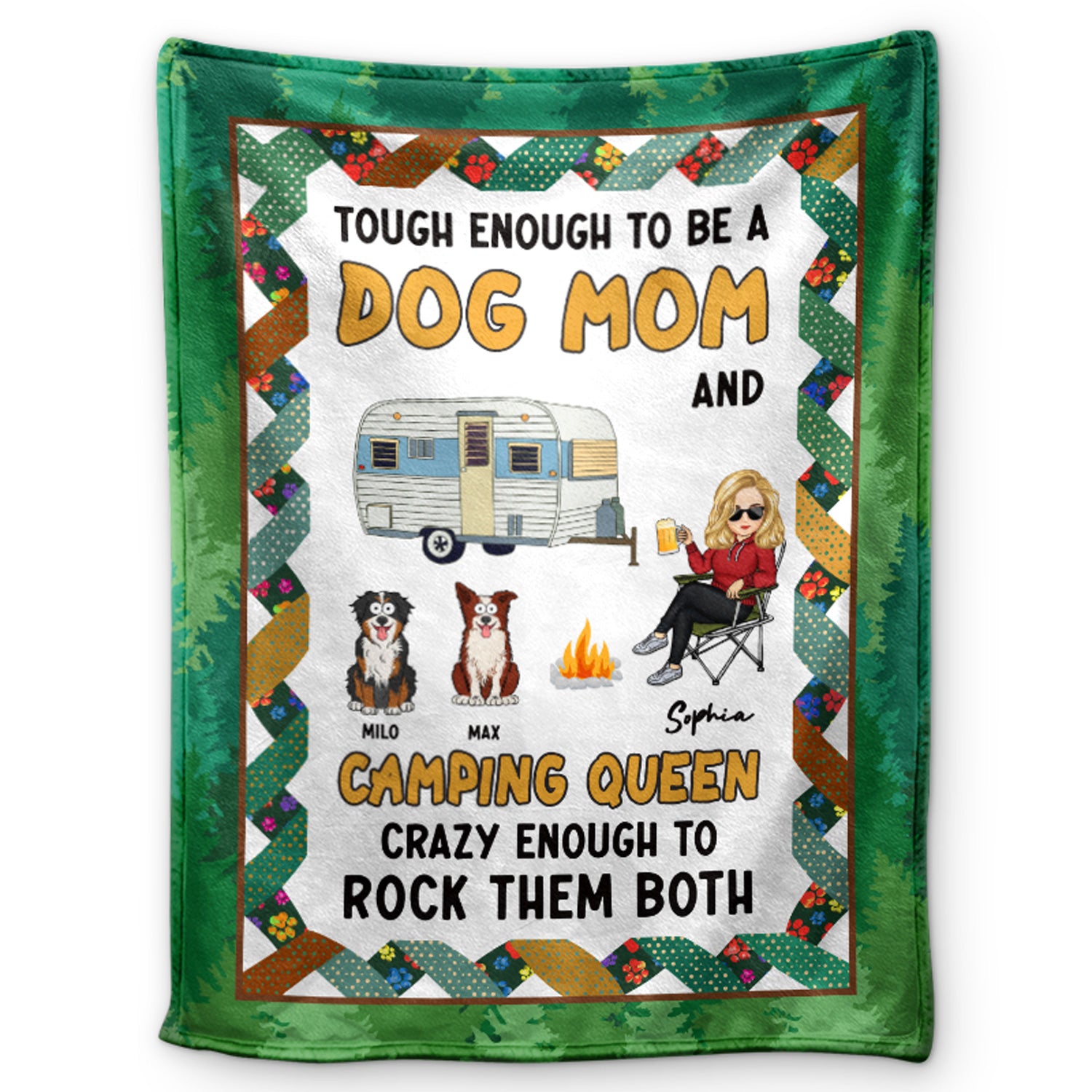 Dog Mom Camping Queen - Gift For Dog Lovers - Personalized Fleece Blanket